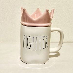 RAE DUNN FIGHTER MUG WITH PINK CROWN LID TOPPER AWARENESS